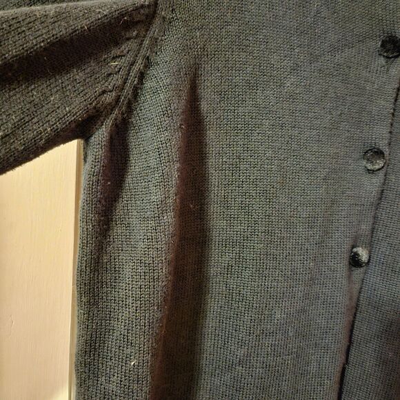 Poinsettia Sequin Cardigan Sweater Quacker Factory Black Christmas Small - Picture 8 of 9